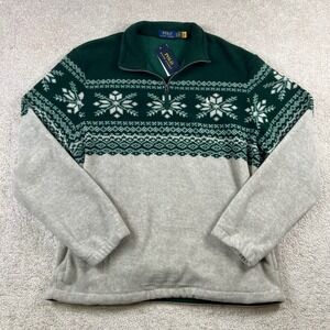 NEW Polo Ralph Lauren Men's XL Fleece 1/4 Zip Snowflake Fair Isle Green Gray NWT